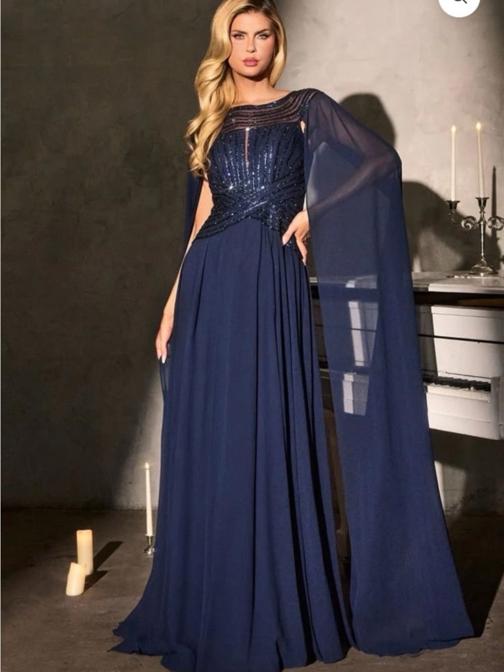 Chiffon Cape Sleeve A-line Gown by
Ladivine
